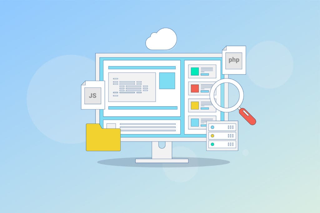 An illustration of a computer screen with files and software on it.