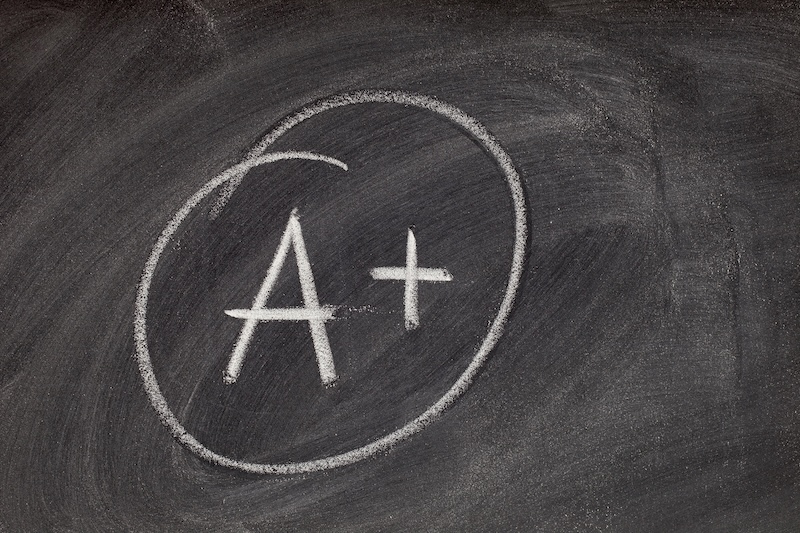 A chalkboard proudly displays an "A+" in white chalk, encircled with a rough circle—perhaps a testament to excellence in teaching or even how to solve challenges like removing a BBB complaint.