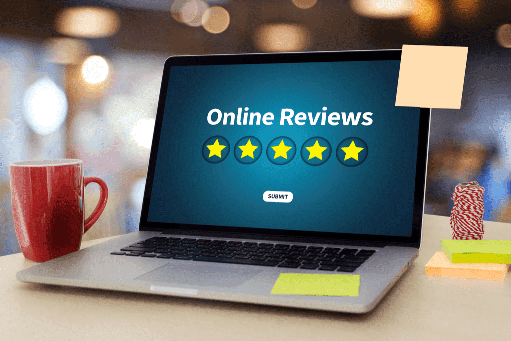 A laptop with five-star online reviews.