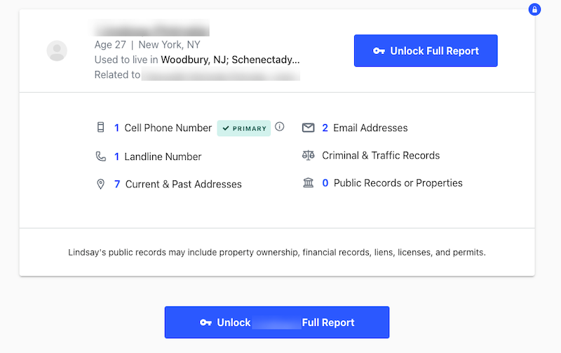 A screenshot of a background check report from 411.com shows a person's age, location, and some previous locations. It lists available information including phone numbers, email addresses, addresses, and criminal records, with buttons to unlock a full report or opt out for privacy.