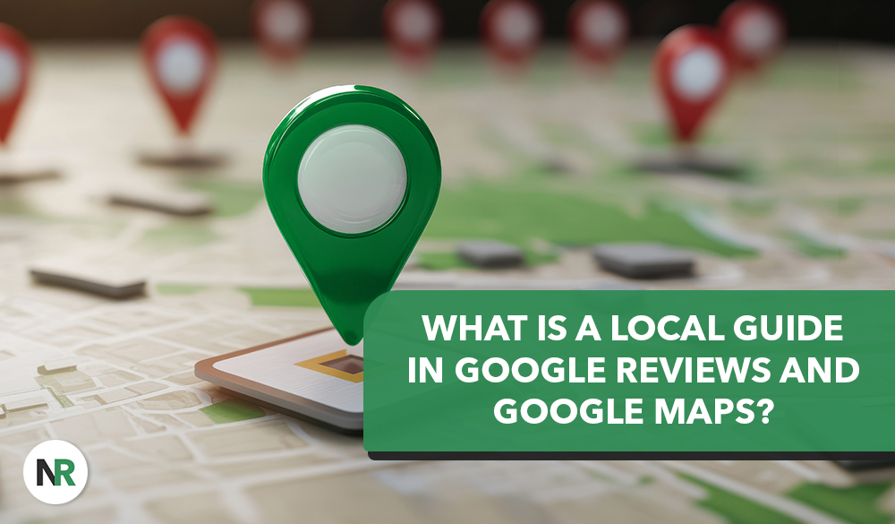 A digital map with large green map pins is displayed, emphasizing the platform where local guides lend their expertise. In the foreground, a smartphone showcases a prominent green pin. Text overlay asks, "What is a Local Guide in Google Reviews and Google Maps?