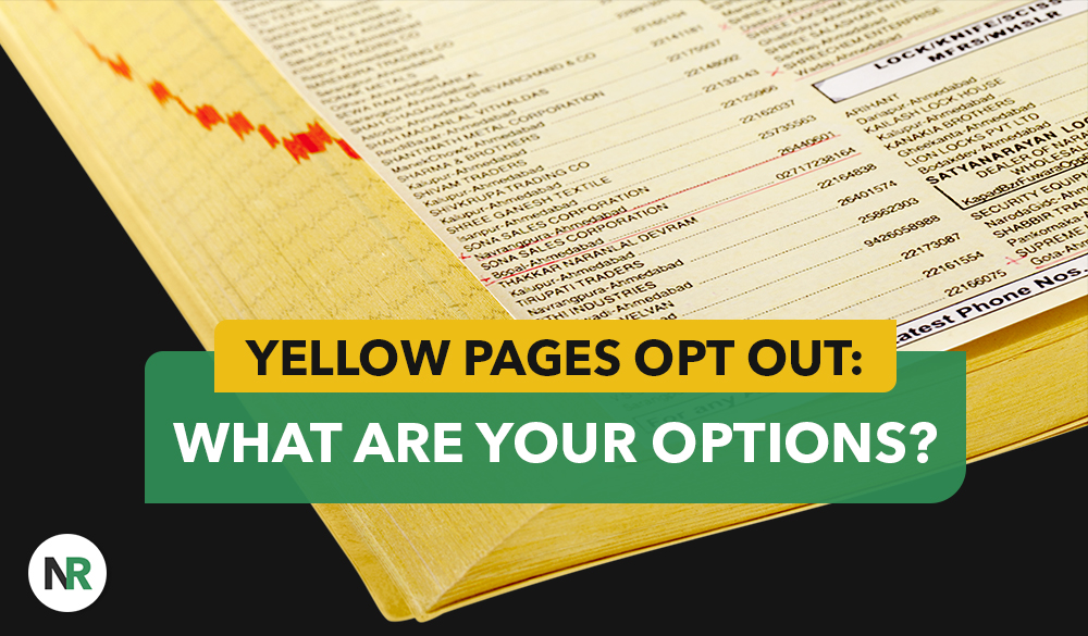 Close-up of a Yellow Pages directory with "Yellow Pages Opt Out" prominently featuring on yellow and green rectangles in the foreground, highlighting your available options.