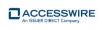 Logo of Accesswire, an Issuer Direct company, featuring a stylized letter "A" inside a square, followed by the text "ACCESSWIRE" in bold blue letters and "An ISSUER DIRECT Company" below in smaller font.