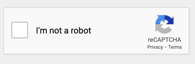A reCAPTCHA verification box contains an empty checkbox followed by the text "I'm not a robot." In the bottom right corner, there is a logo featuring a blue and grey rotating arrow, and the words "reCAPTCHA," "Privacy," and "Terms.