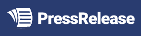 A blue logo with a stylized paper icon on the left, featuring three white paper sheets stacked slightly offset. Next to the icon, the text "PressRelease" is written in white with the same shade as the icon.